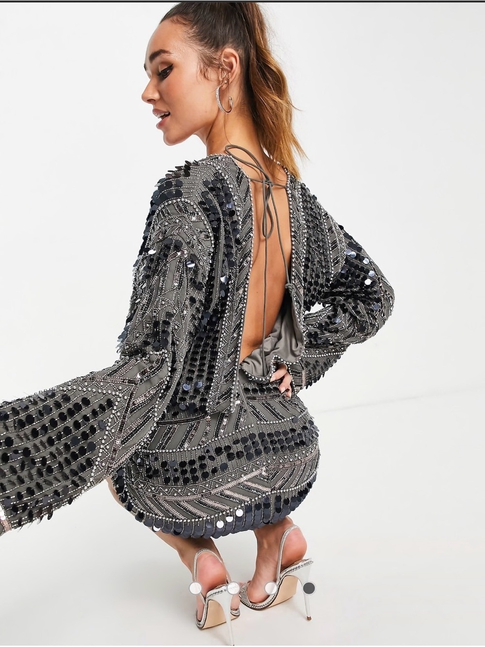 ASOS Design Curve | Rare Embellished Patchwork Silver Sequin Dress ~ NWT US 16 - Picture 5 of 12